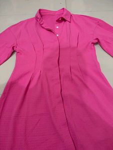 Vibrant Pink Button-Up Shirt Dress