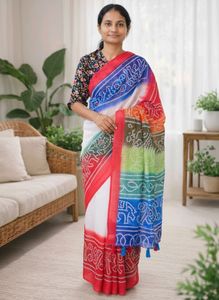 Vibrant Bandhani Saree with sequins