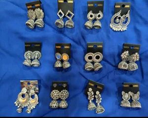 Oxidized Silver Jhumka Earrings Set