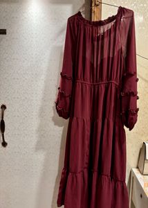 Elegant Tiered Burgundy Chiffon Dress
