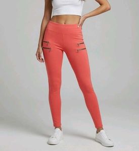 Coral Zip Detail Skinny Trousers for Women/Girls