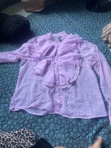 Lilac Ruffle Detail Long Sleeve Top