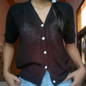 Black Button-Up Knit Cardigan