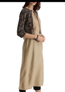 Stylish Beige Kurta with Black Net Sleeves