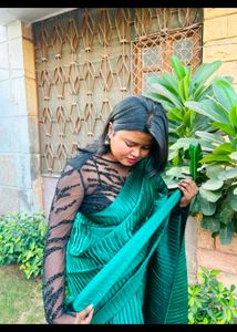 Green Pleated Saree with Blouse