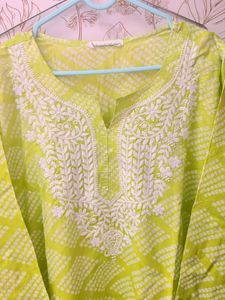 HOC Lime Green Embroidered Kurta