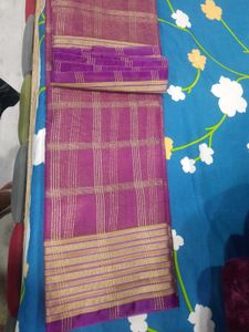 Purple &amp; Gold Striped Saree