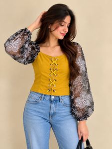 Chic Lace Sleeve Corset Top