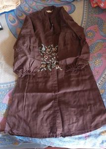 Brown Floral Embroidered Pant Set