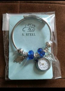 Charm Watch Bracelet with Blue Beads