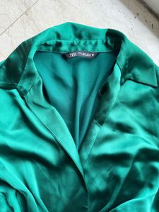 Zara Emerald Satin Wrap Dress