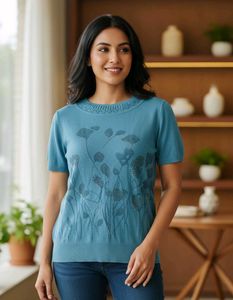 Blue Floral Knit Top
