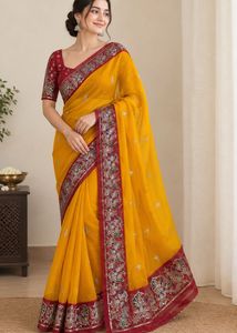 Embroidered Orange Saree