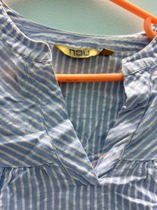 Striped Blue &amp; White Casual Top