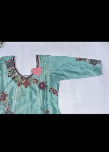 Teal Kurta Set with pink dupatta