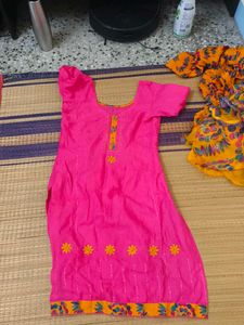 Vibrant Pink Orange Printed salwar Set wit dupata