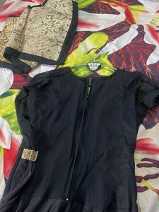 Black &amp; Gold Anarkali Dress with Jacket