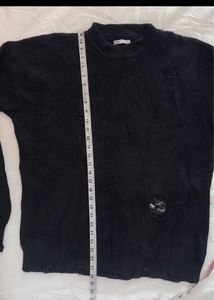 ZARA Black Distressed Knit Sweater