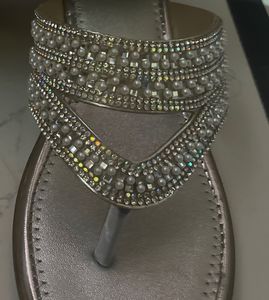 Embellished Silver Flat Sandals
