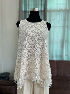 White Lace Tunic Top with Fringe