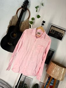 Men's Pink Linen Button-Up Shirt