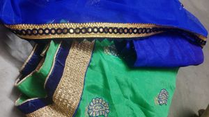 Parrot Green And Blue Lehenga Choli With Dupatta