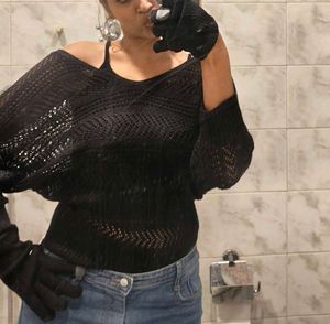Chic Black Off-Shoulder Knit Top
