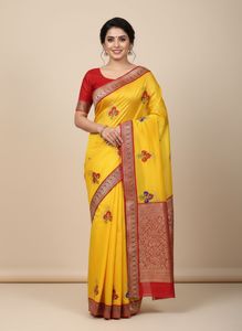 Brand New Yellow+With+Red Lace Border ChanderiSilk
