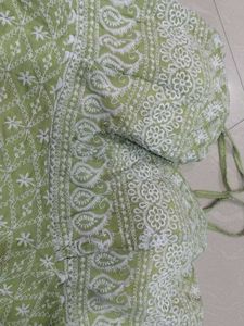 Green Embroidered Peplum Blouse