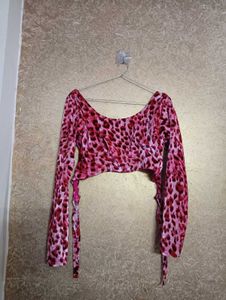Pink Leopard Print Crop Top(Backless)