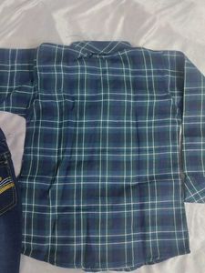 Boys Plaid Shirt and Denim Jeans Set with belt