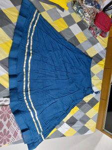Teal Ethnic Skirt with Blouse piece Gold Trim