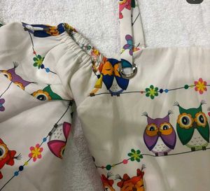 Cute Owl Print Cold Shoulder Dress
