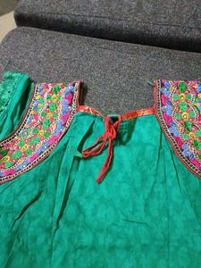 Girls Green Embroidered Dress