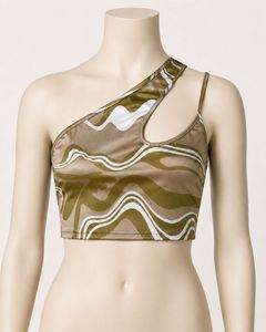 One Shoulder Abstract Print Crop Top