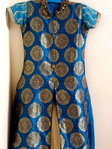 Elegant Blue &amp; Gold Brocade Dress