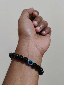 Black Beaded Bracelet with Evil Eye