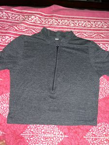 Dark Grey Zip-Up Cropped Top