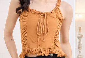 Stylish Ruched Button-Up Crop Top