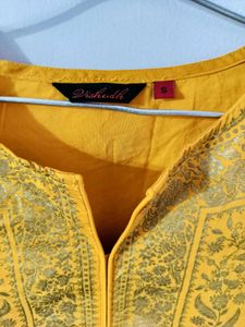 Vishudh brand Yellow Kurti with Gold Print