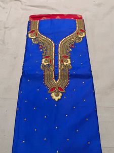 Blue Suit With Red Self Print Bottom