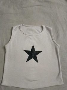 Sleeveless Top with Black Star Print