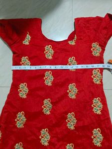 Red Embroidered Churidar Top + Pants