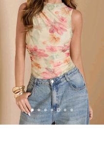 Chic Floral Ruched Sleeveless Top