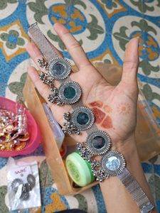 Oxidised Mirror Necklace and Earring Set