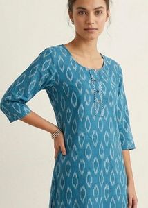 Stylish Teal Ikat Print Kurta