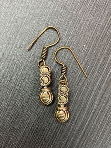 Antique Brass Dangle Earrings and silver hoops