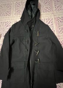 Classic Black Duffle Coat with Toggle Closures