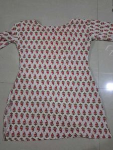 White Kurta with Red Floral Print
