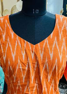 Vibrant Orange Ikat Print Kurta